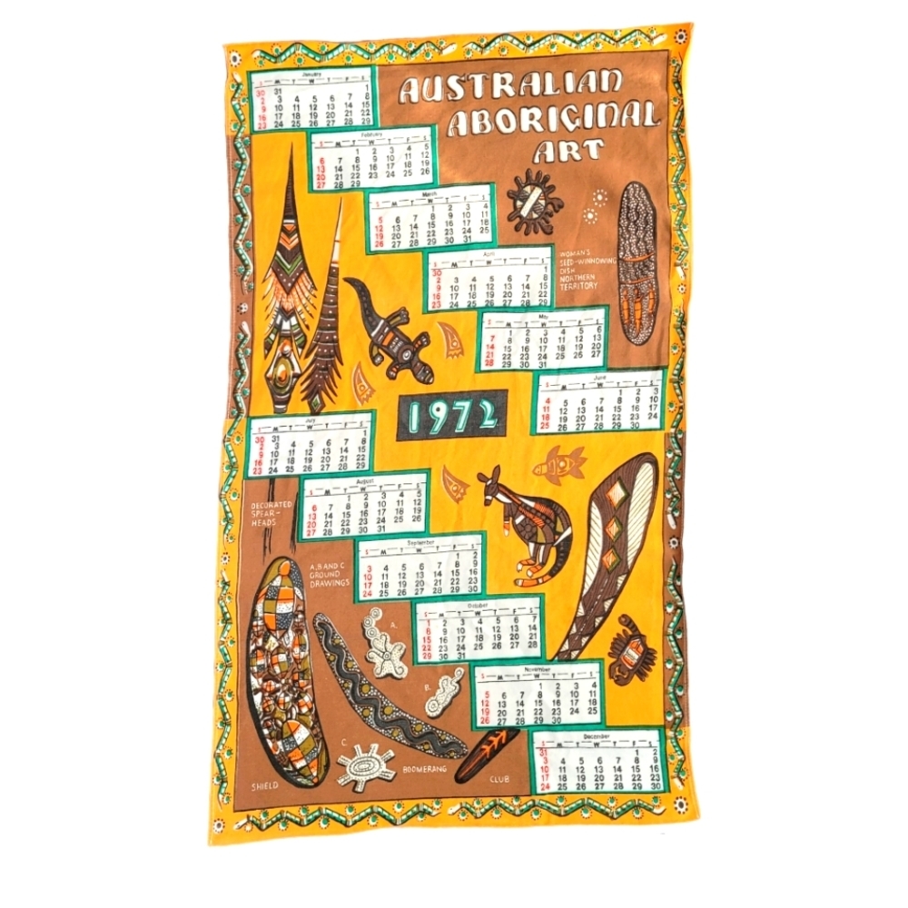 1972 calendar tea towel Australian Aboriginal Art